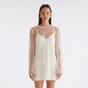 Anna Quan White Sheer Beaded Mini Dress